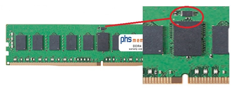 DDR4 RAM-Modul mit Nahaufnahme eines Speicherchips und XMP-Timing-Informationen.