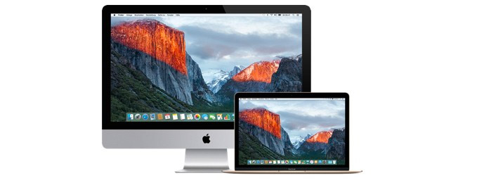 Apple iMac and MacBook with Retina display showing Yosemite National Park as the background image.